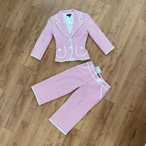 Rare Vintage Pink and White Striped Blazer and Low Rise Capri Pants Set Size 2